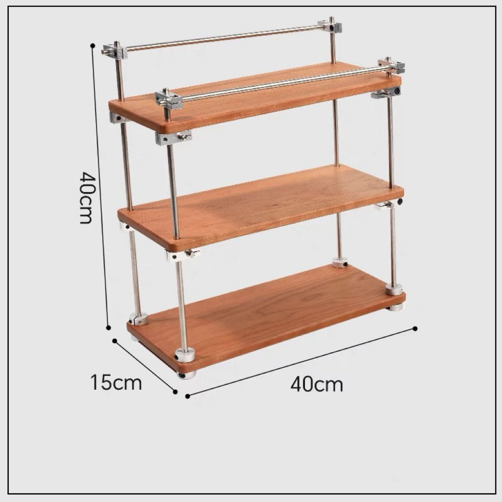 Wooden tiered organizer for kitchen desk and living spaces