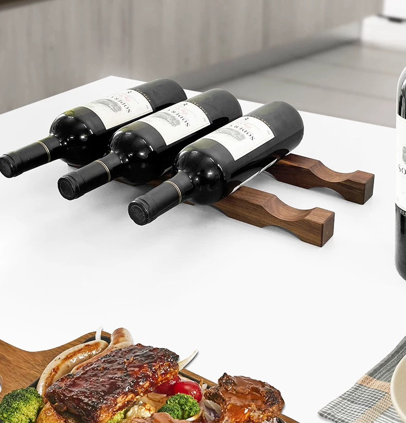Wooden wine bottle display stand for countertop organization