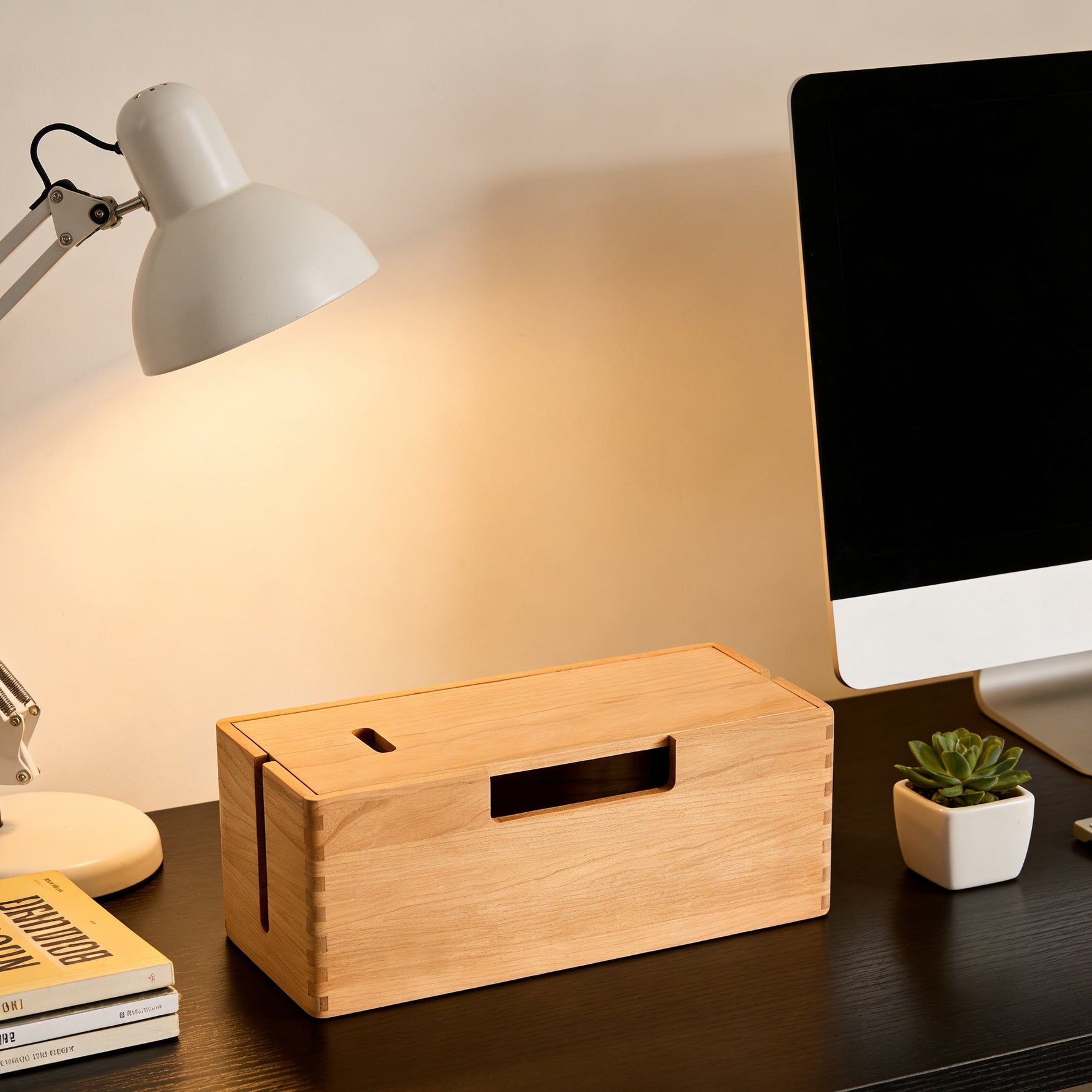Wooden wire management box for modern home interiors