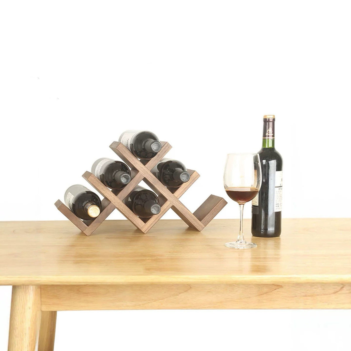 Zigzag wooden wine holder made from natural solid wood