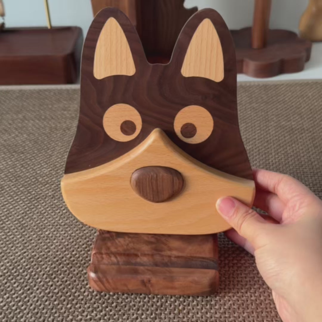 子犬型無垢材メガネホルダー＆スマホスタンド