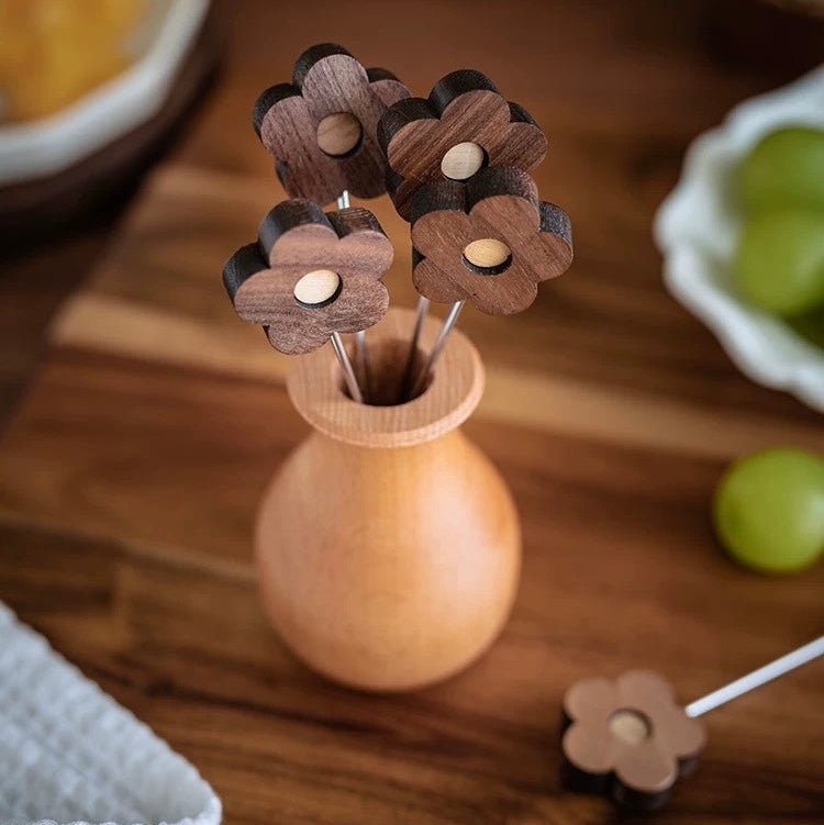 Premium wooden food picks with natural walnut texture