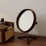 Solid walnut desktop mirror with built-in LED lighting