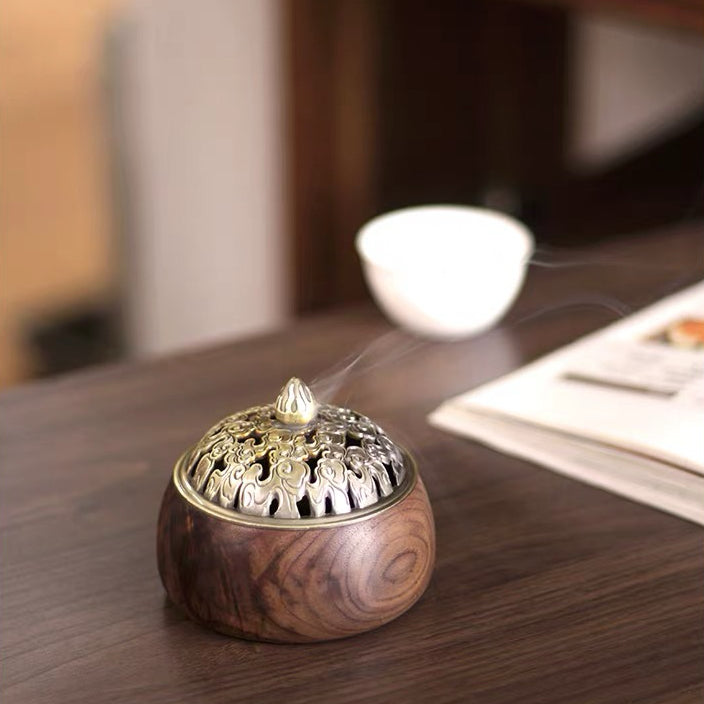Solid walnut incense burner for home relaxation and meditation