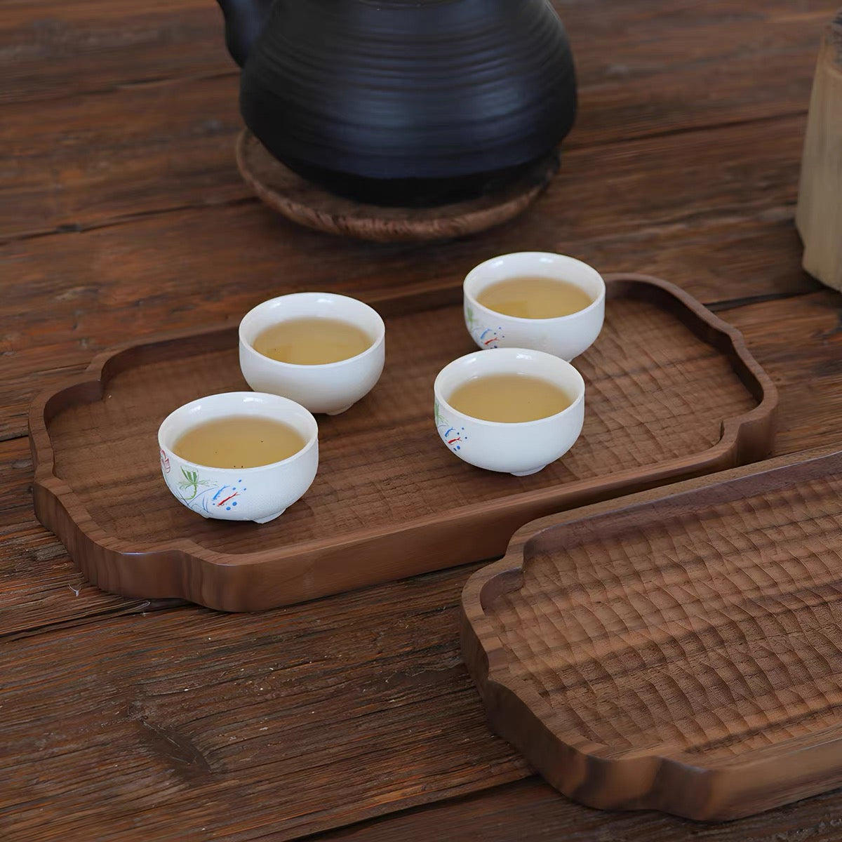Natural walnut serving tray with smooth grain finish