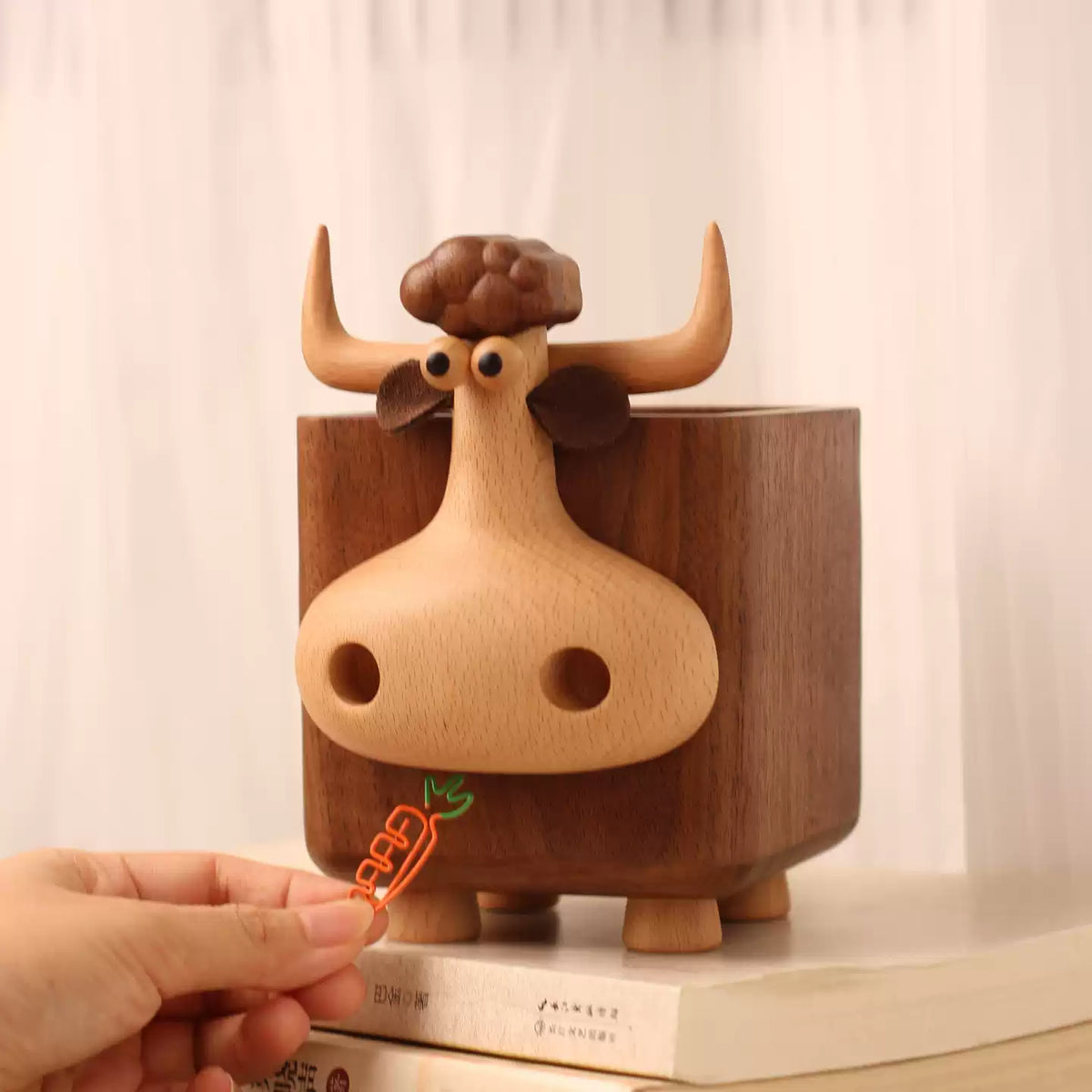 Otis Solid Wood Cow Pencil Holder