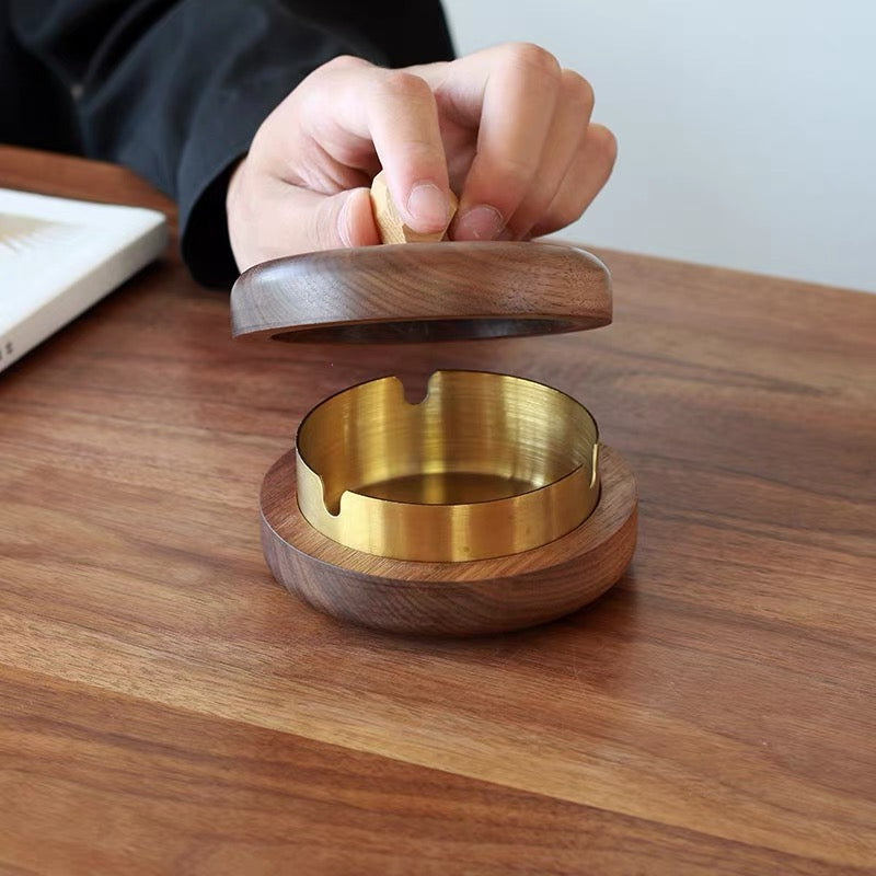 Natural wood ashtray with smooth walnut grain finish