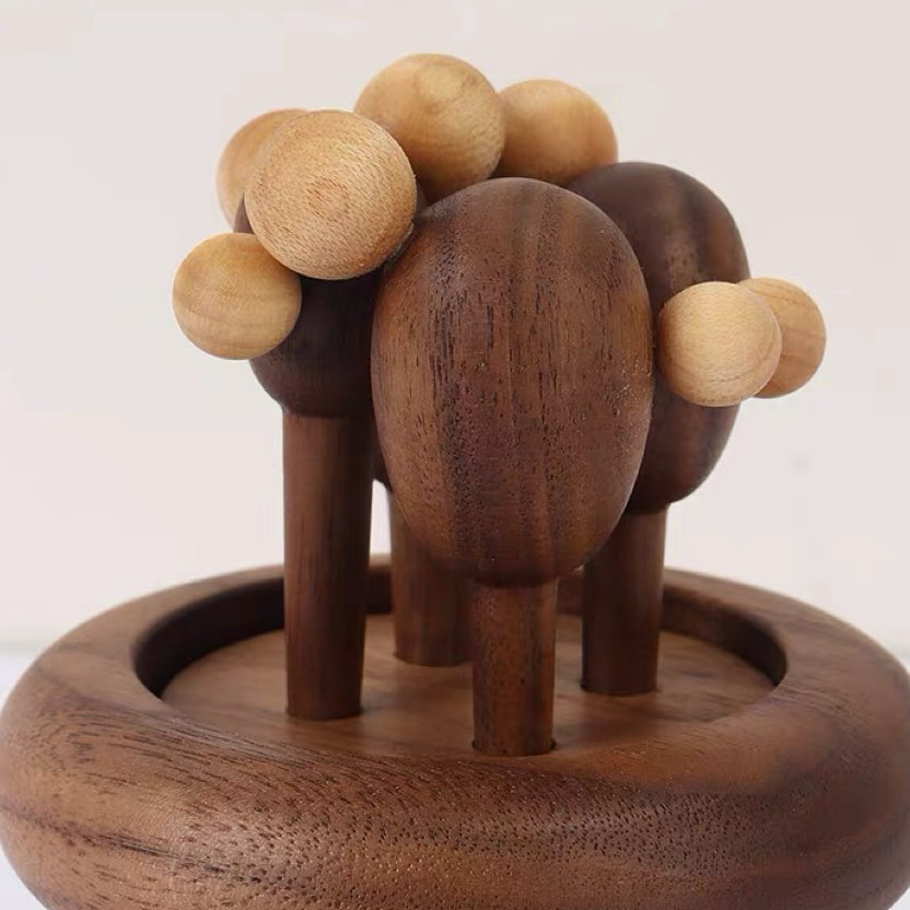Solid wood fruit pick set with sprout design