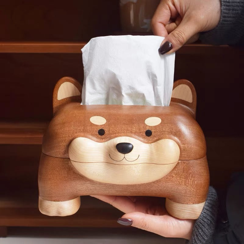Natural wood tissue box cover with smooth grain finish