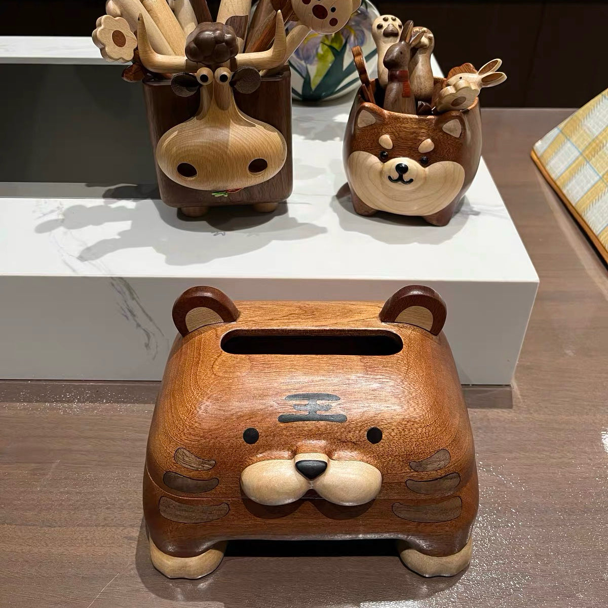 Minimalist wooden tissue dispenser for home and office decor